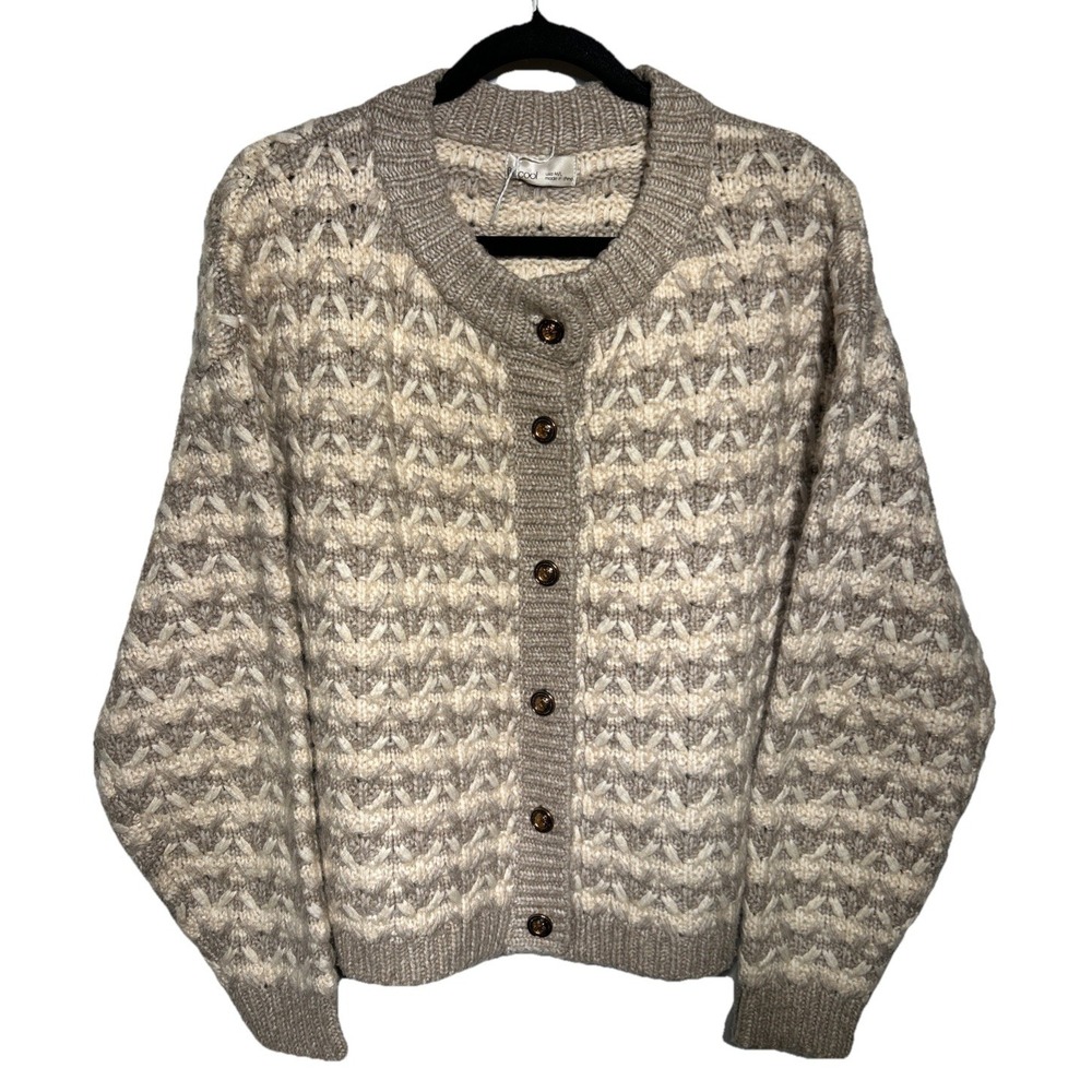 BeCool Chunky Knit Cardigan Sweater Cream Beige Gold Buttons Women's Sz M/L NWOT